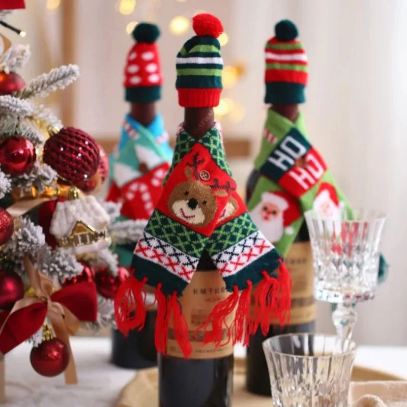 Color aleatorio 1/2/3PCS Decoración navideña para mascotas pequeñas - Lindo suéter de punto de alce de Papá Noel bufanda sombrero - imagen 2