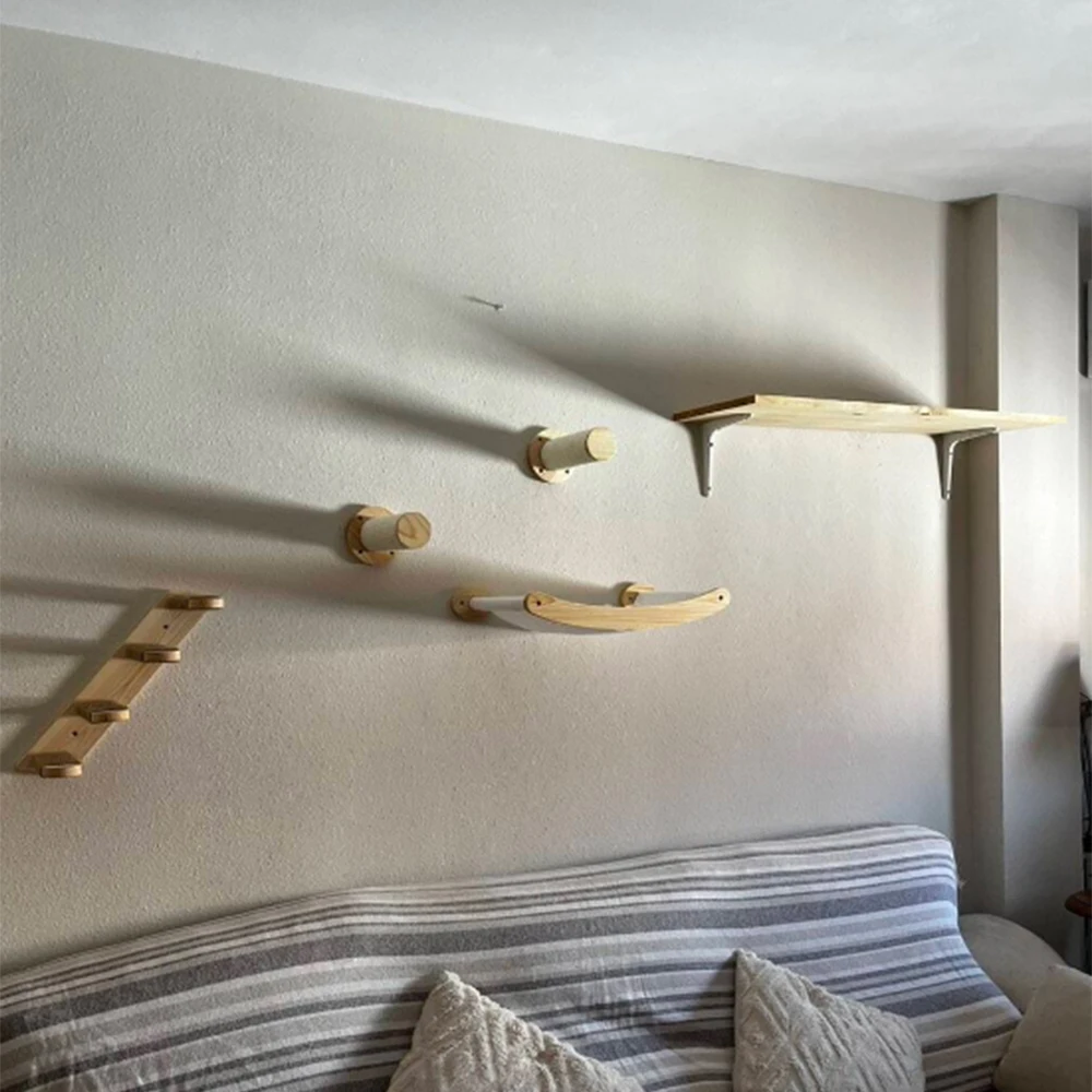 Soporte de pared para gatos, plataforma de salto, poste de rascado de Sisal, hamaca para mascotas, descanso, actividad, cuerda, escalera, muebles para gatos - imagen 3