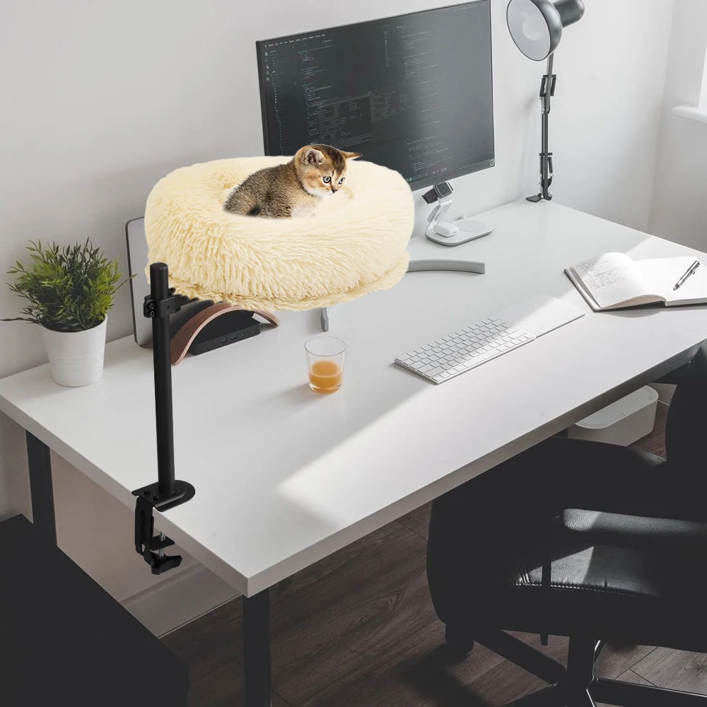 Cama para gatos Muebles para gatos con cojín para mascotas 360 °   Escritorio giratorio de altura ajustable, mesa para cama de gato, abrazadera, mesa para Gato, escritorio para cama
