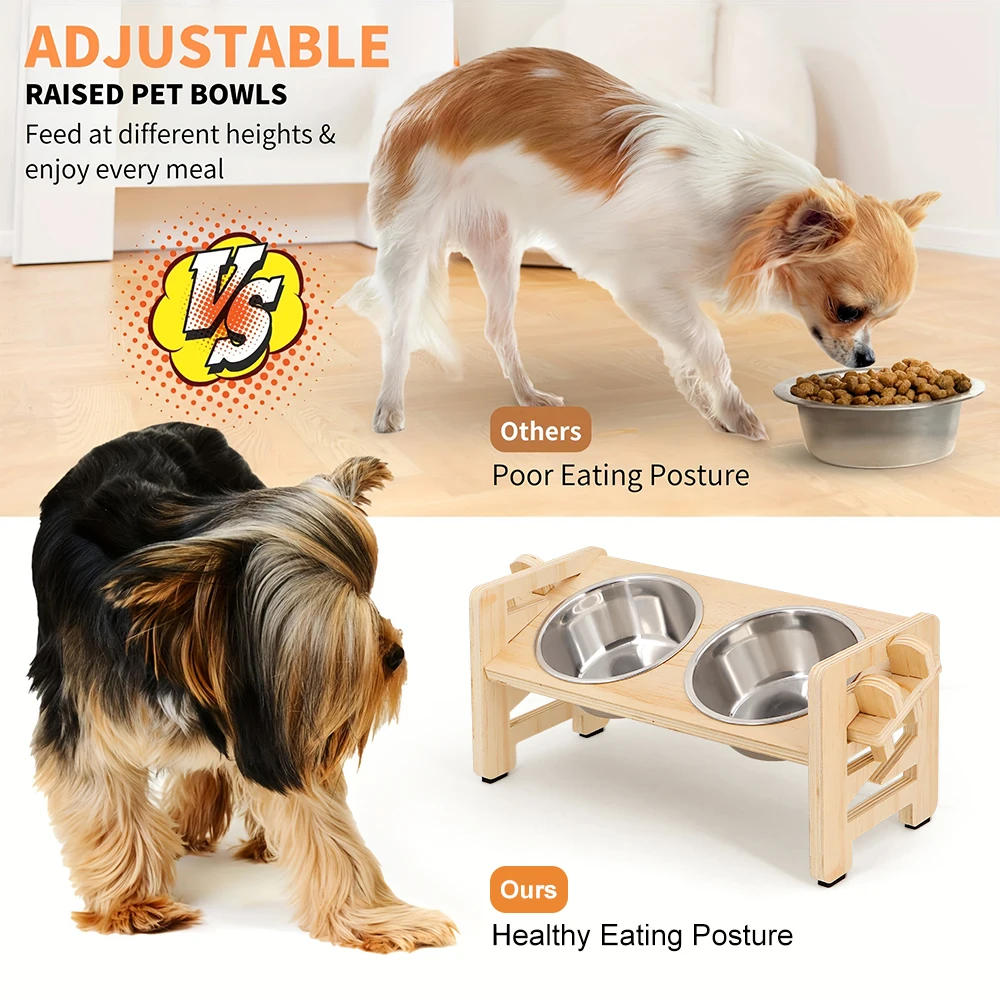 Cuencos pequeños elevados para perros y gatos, soporte ajustable inclinado para alimentador de cachorros con 2 cuencos de acero inoxidable para cachorros y gatos, accesorios - imagen 5