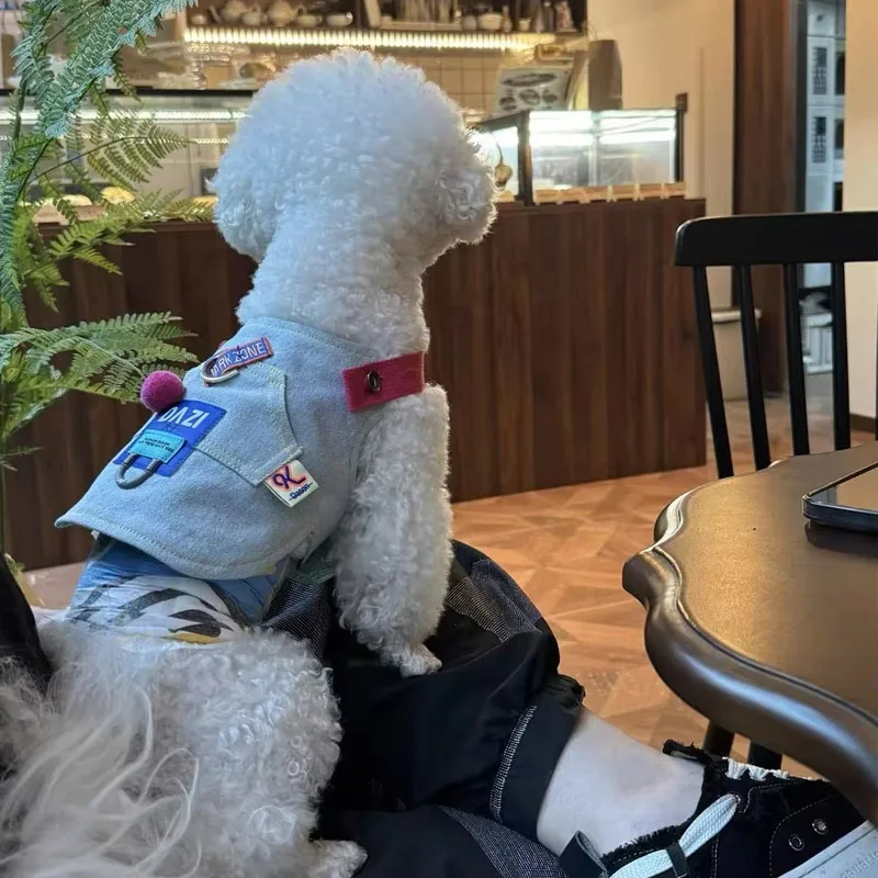 Luxury Pet Harness Summer Dog Denim Suspenders for Schnauzer Pomeranian Teddy Adjustable Harness Backpack for Pet Travel Walk - imagen 2