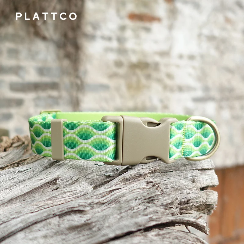 PLATTCO-Collar de diseño personalizado para mascotas, Gargantilla hecha a mano con ondas verdes, 5 tamaños, para perro auto perdido, PDC363 - imagen 2