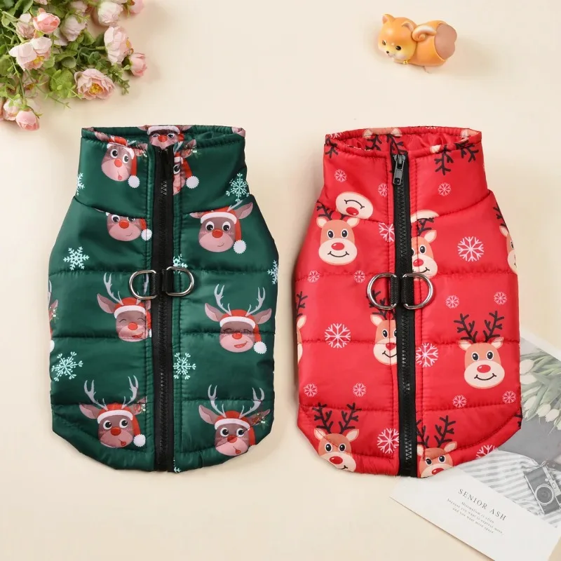 Ropa de invierno para perros, chaqueta de Navidad y Año Nuevo para perros pequeños, chaleco, abrigo para gatos, disfraz con estampado de Papá Noel, traje de fiesta, suministros para mascotas - imagen 3