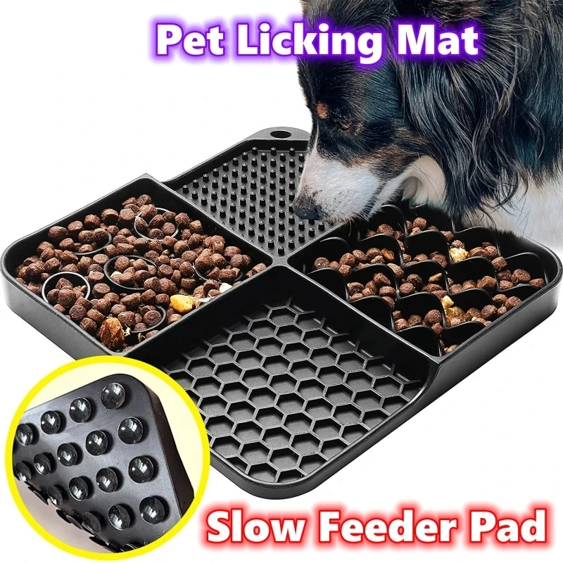 Alimentador lento 2 en 1, rompecabezas para golosinas de perros, estera para lamer, cuencos para gatos con tazas antideslizantes, almohadilla para olfatear de silicona, plato para mascotas para alimentos secos/húmedos