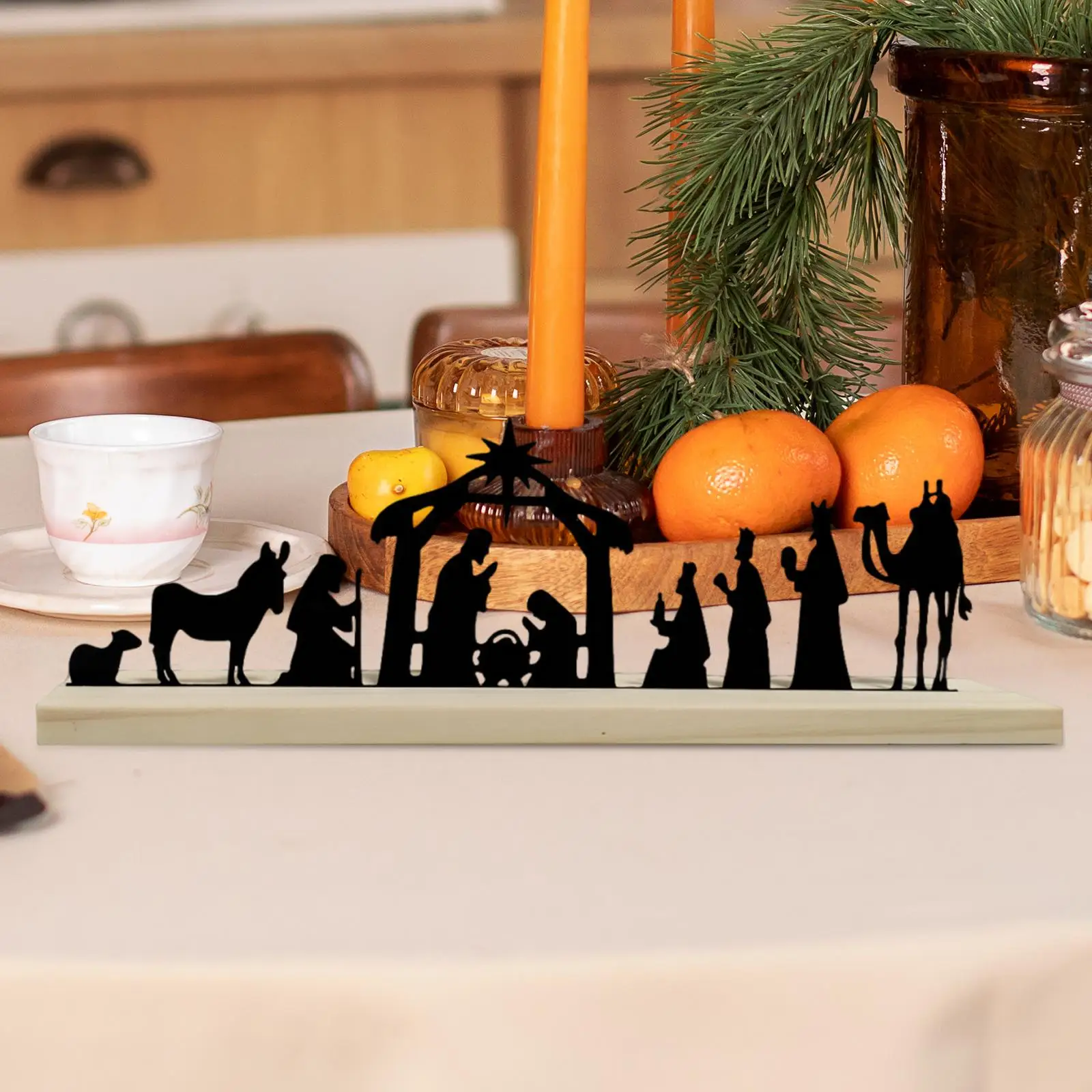 Juego de Natividad de Metal, silueta de escenas de Natividad, regalo religioso católico, adorno versátil para mesa, decoraciones navideñas - imagen 2