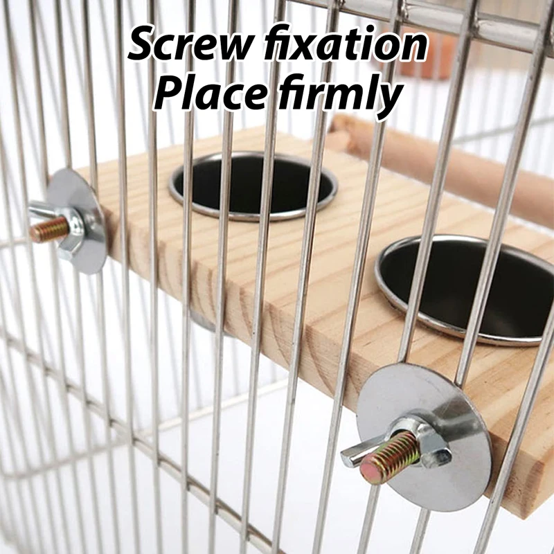 Cuenco de acero inoxidable para pájaros, plato de alimentación, tazas, soporte de percha de madera, jaula para loros, alimentador para pájaros de compañía, cacatúas, Lovebird Conures, 1 ud. - imagen 2
