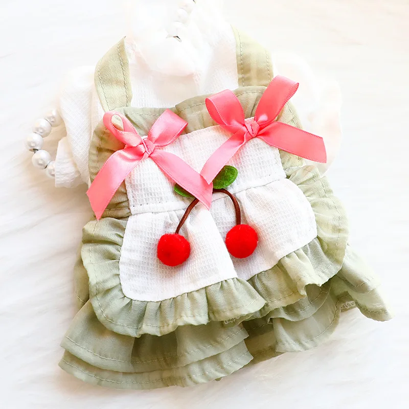 Vestido para mascotas de primavera y verano, ropa fina y transpirable para perros, vestido estilo Lolita con pastel de cereza para perros pequeños y gatos - imagen 3