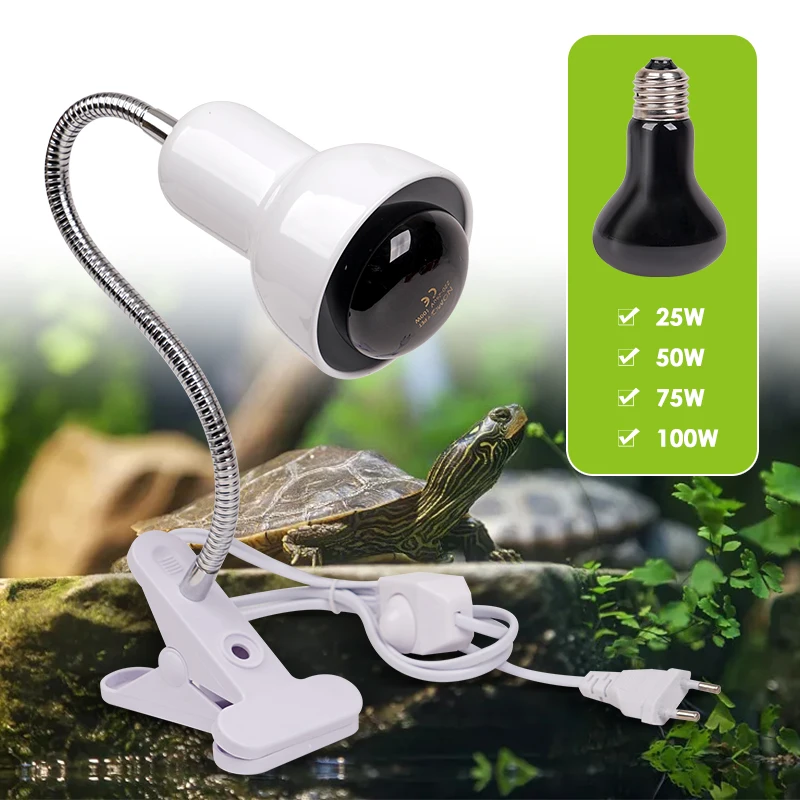 Lámpara de calor para reptiles y mascotas, soporte de lámpara de calefacción E27 de 220V para aves, serpientes, lagartos, tortugas, iluminación de Basking de 25W/50/75W/100W - imagen 2