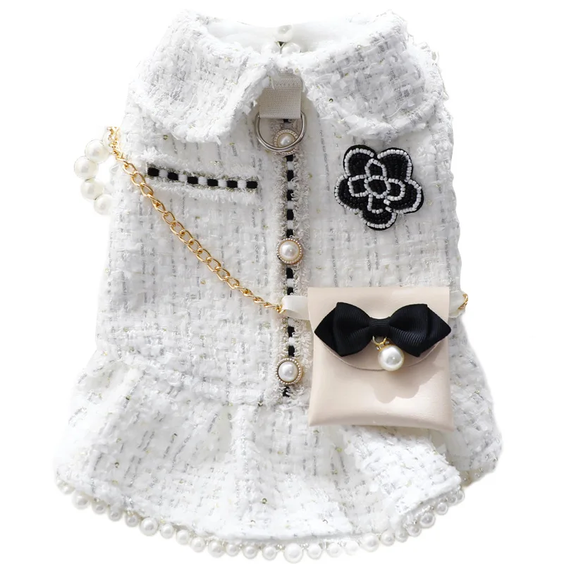 Ropa para mascotas de otoño e invierno, vestido de princesa de lujo con lazo de perlas para perros y gatos pequeños, perfecto para Bichon Frise, Schnauzer - imagen 5