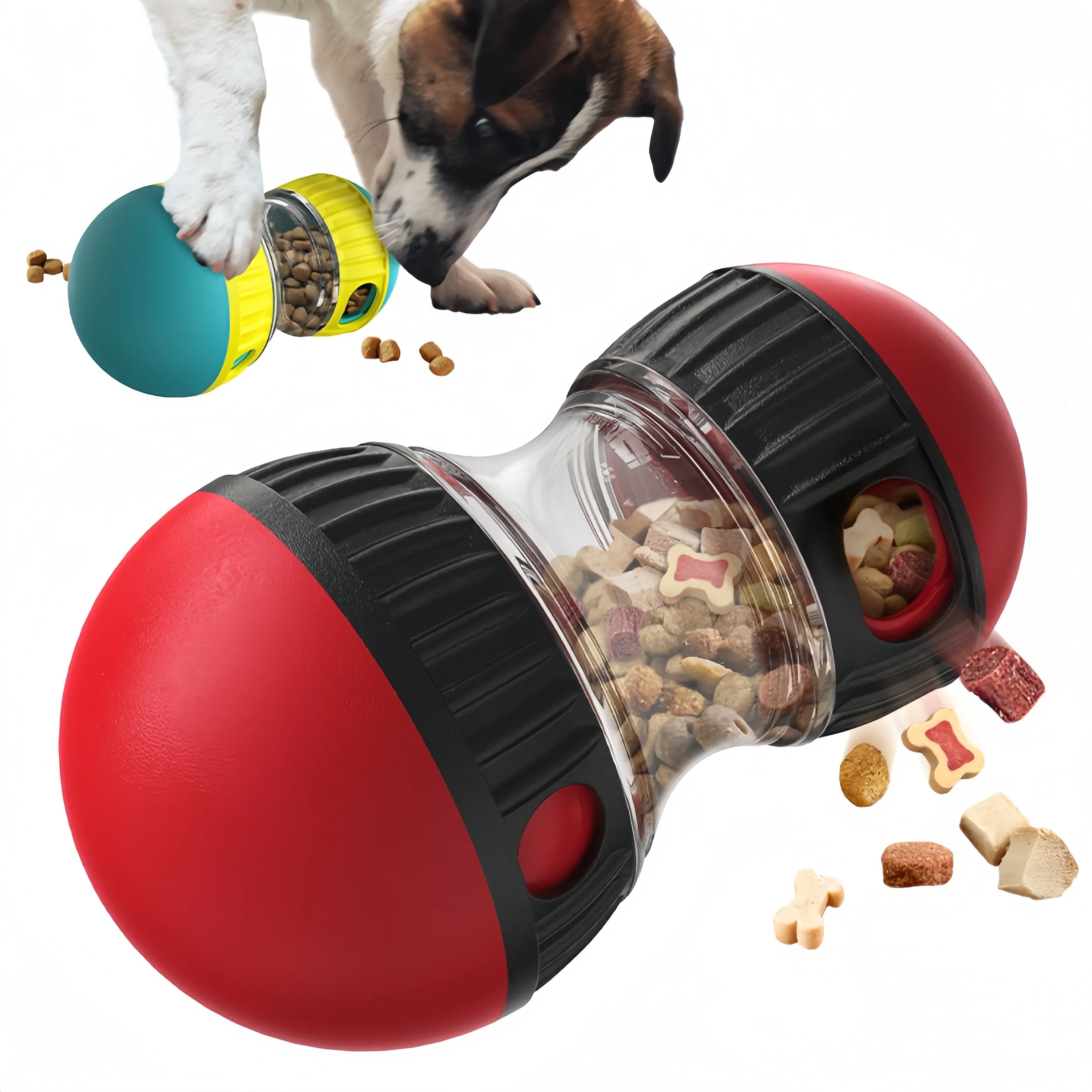Vaso de juguete de comida con fugas para perros y mascotas, bola de comida con fugas, bola rodante elíptica, alimentación lentamente, protege el estómago, aumentar la inteligencia del perro - imagen 4