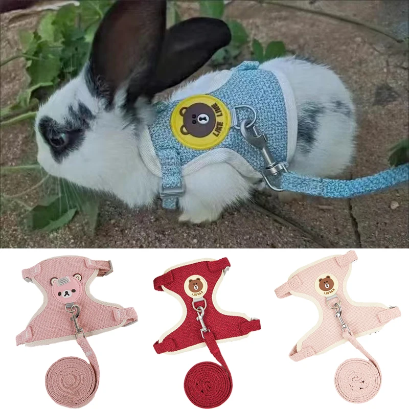Conjunto de arnés y correa con estampado de dibujos animados para gatos y conejos, accesorios para mascotas, chaleco, ropa, accesorios para conejos - imagen 4