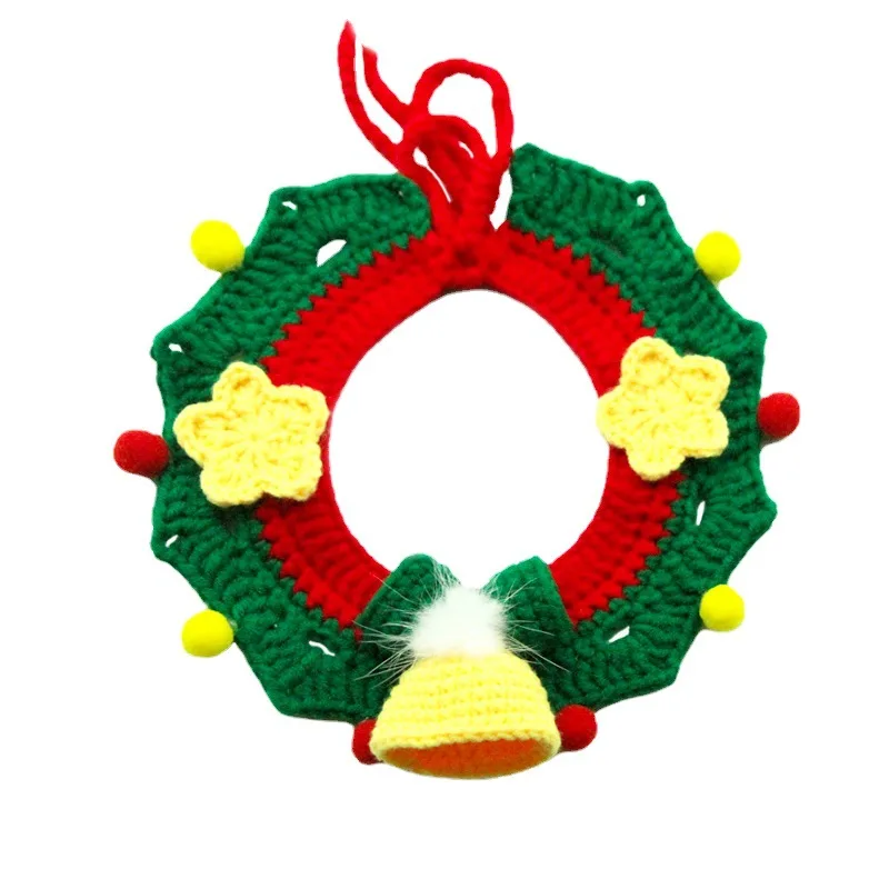 Decoración navideña para mascotas, Collar de corona de ganchillo con campana, accesorio festivo de hilo hecho a mano para perros y gatos - imagen 5