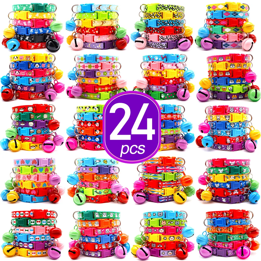 24 Uds lindo Collar de campana diferente Teddy Bomei perro huella de dibujos animados gato Colth suministros mascotas leva producto Dropshipping