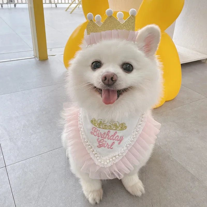 Suministros para mascotas INS, toalla bucal para cumpleaños de perros, toalla triangular para fiesta, sombreros de corona para perros y gatos, accesorios bonitos para cachorros - imagen 2