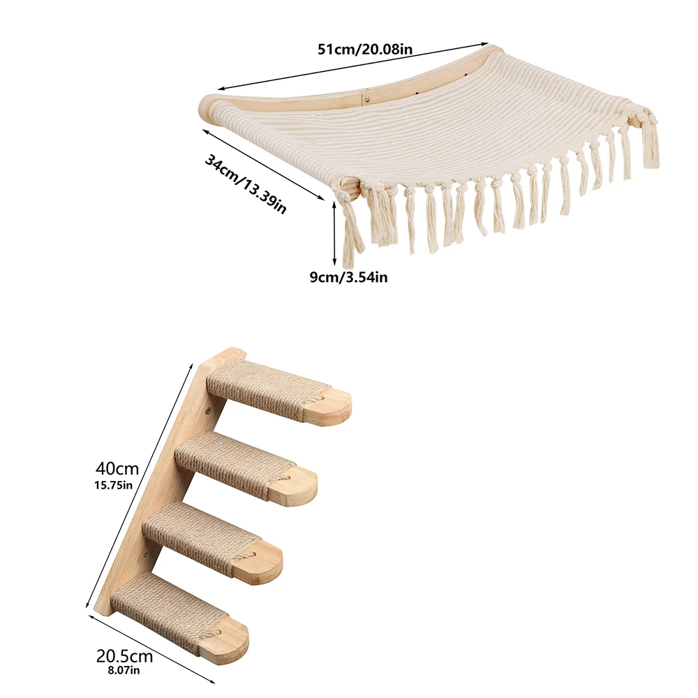Estante de pared para gatos con escalera, hamaca y sisal - imagen 4
