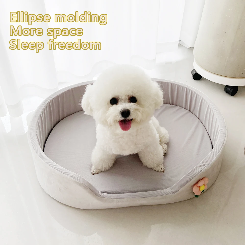 Cama mediana transpirable para gatos, nido para dormir de seda de hielo suave, sofá cama para perros pequeños, perrera redonda para cachorros, accesorios elásticos para mascotas, verano - imagen 2