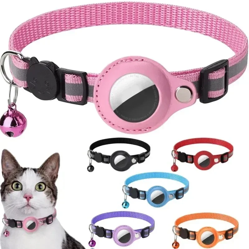 Collar antipérdida para gatos con funda Airtag, reflectante y campana