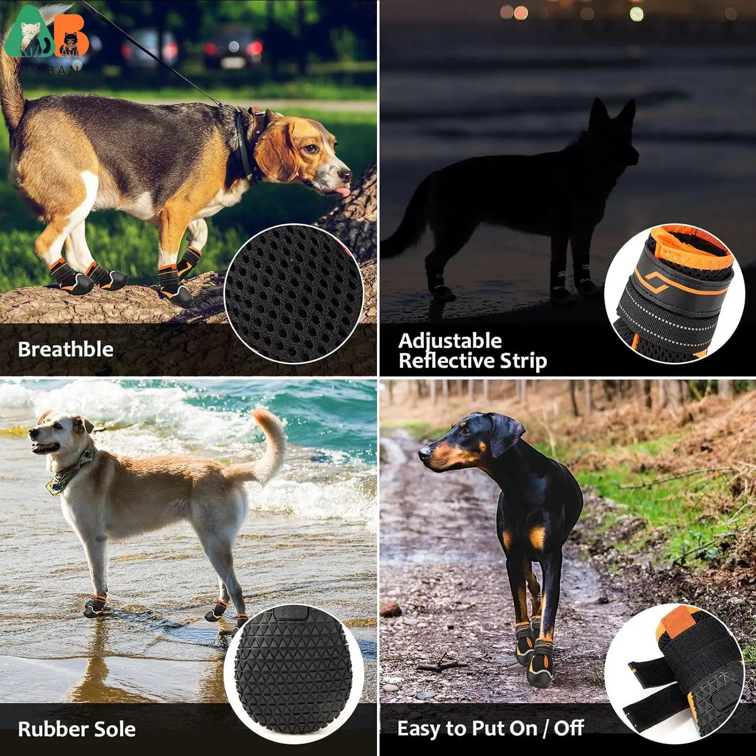 ATUBAN-zapatos antideslizantes para perros, botas y protectores de patas para pavimento caliente, botines impermeables para perros para día lluvioso, senderismo de verano - imagen 4