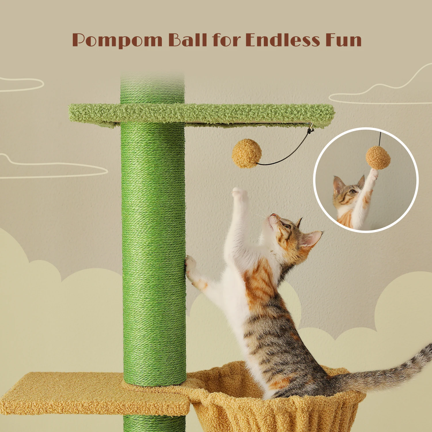 Árbol para gatos ajustable de 229-275 cm, torre para gatos de piso a techo con postes rascadores de sisal, hamaca para gatos doble y espacioso, postes más gruesos - imagen 4