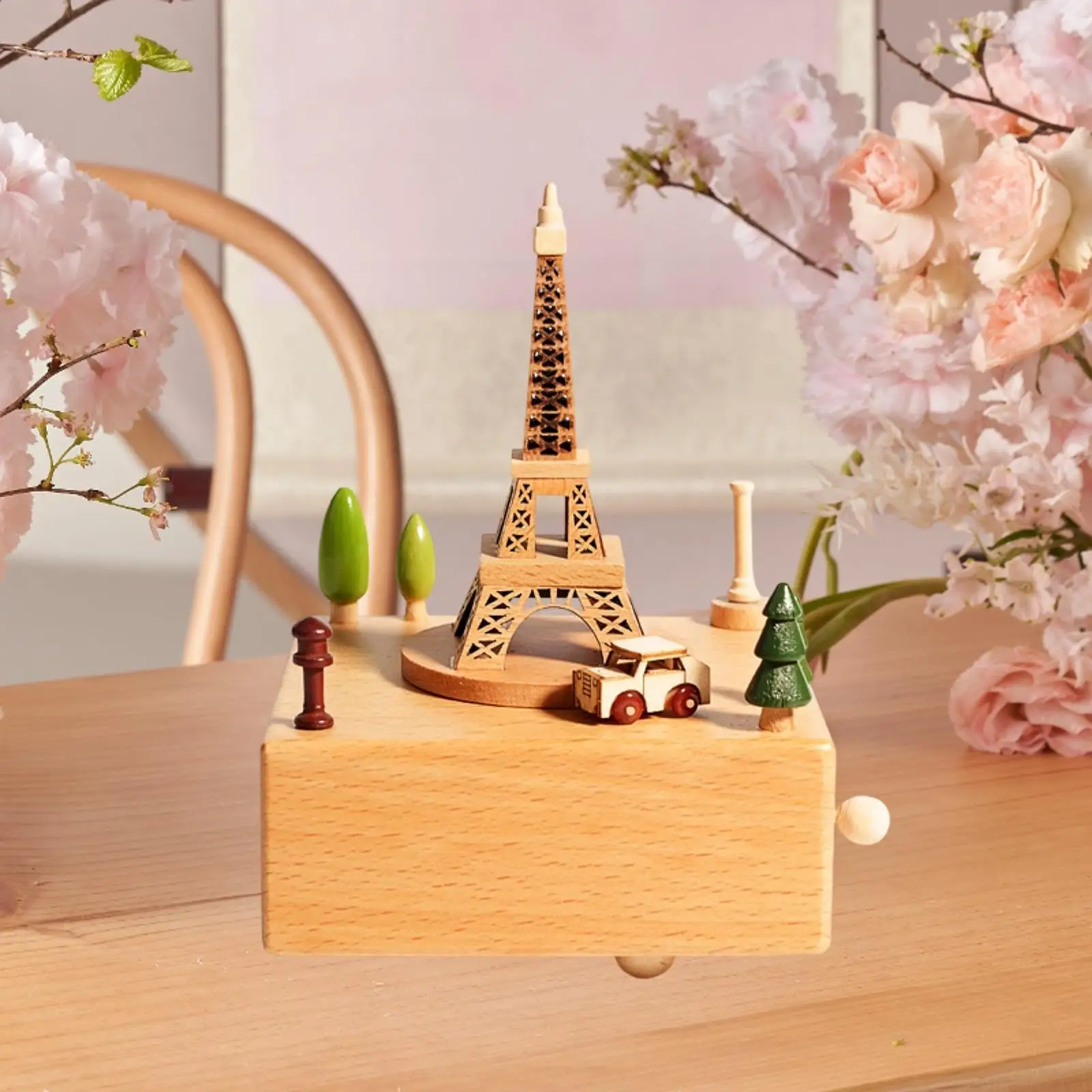 Caja de música de madera, juguete Musical giratorio hecho a mano, regalo de cumpleaños, adorno creativo para decoración del hogar, regalo de Navidad - imagen 4