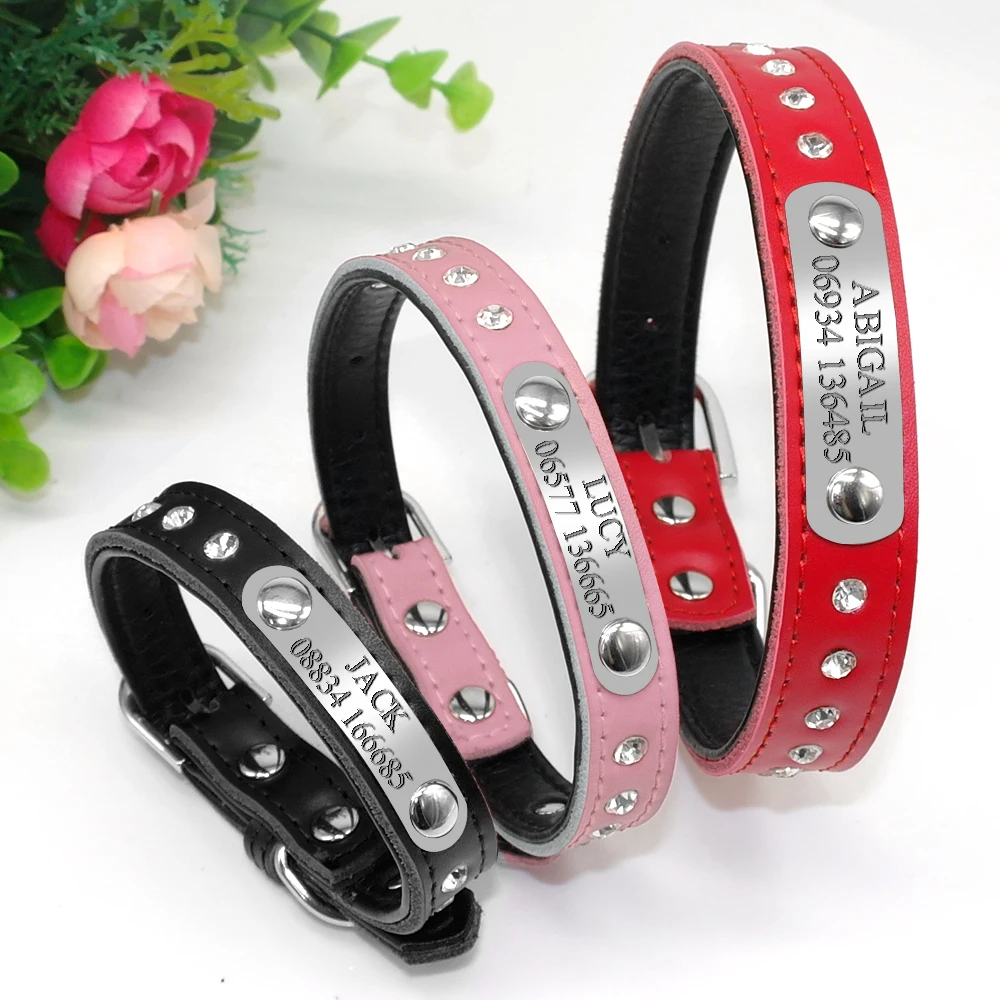 Collar de perro personalizado, collares de cuero PU para cachorros, collares con etiqueta de identificación para mascotas grabada gratis, collares para perros pequeños y medianos, Chihuahua - imagen 2