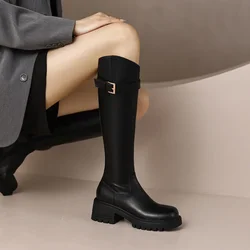 Botas hasta la rodilla para Mujer, botines clásicos cálidos con cremallera lateral, tacón grueso, ajustados, Otoño e Invierno