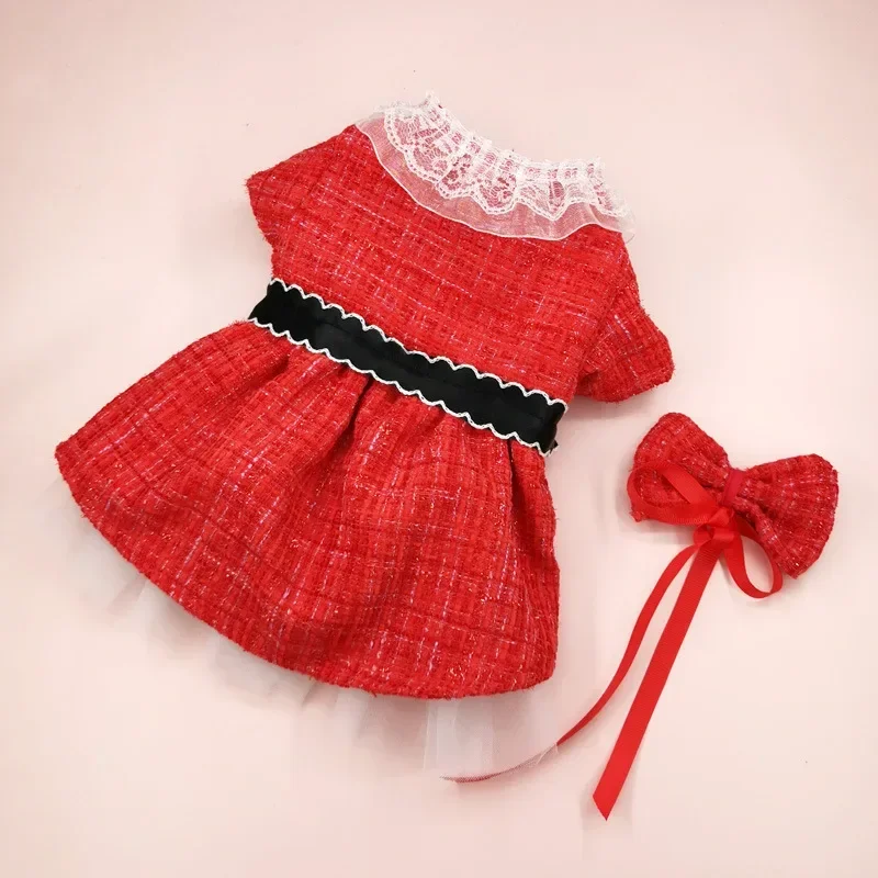 Falda de abrigo para mascotas, ropa para mascotas, vestido rojo de Navidad, falda de gasa de doble capa, cortavientos, pajarita para gatos, ropa para perros de diseñador - imagen 2