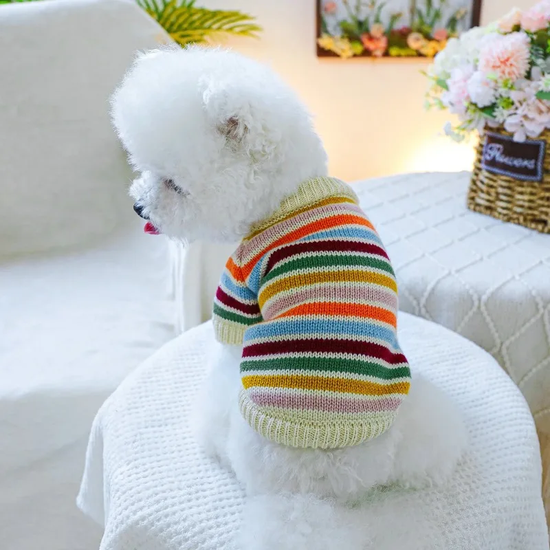 1PC Pet Dog Clothes Cat Winter Warm Pullover Rainbow Mood Puppy Sweater Suitable For Small Dog and Medium-sized Pet Coat