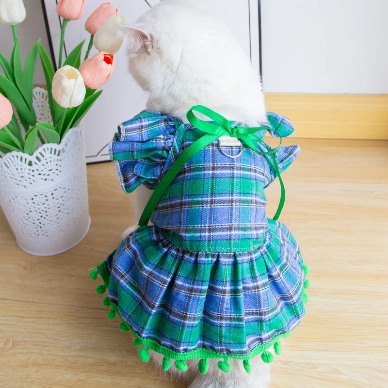 Vestido de Navidad para mascotas, ropa con lazo a cuadros para perros pequeños y cachorros, Otoño e Invierno - imagen 4