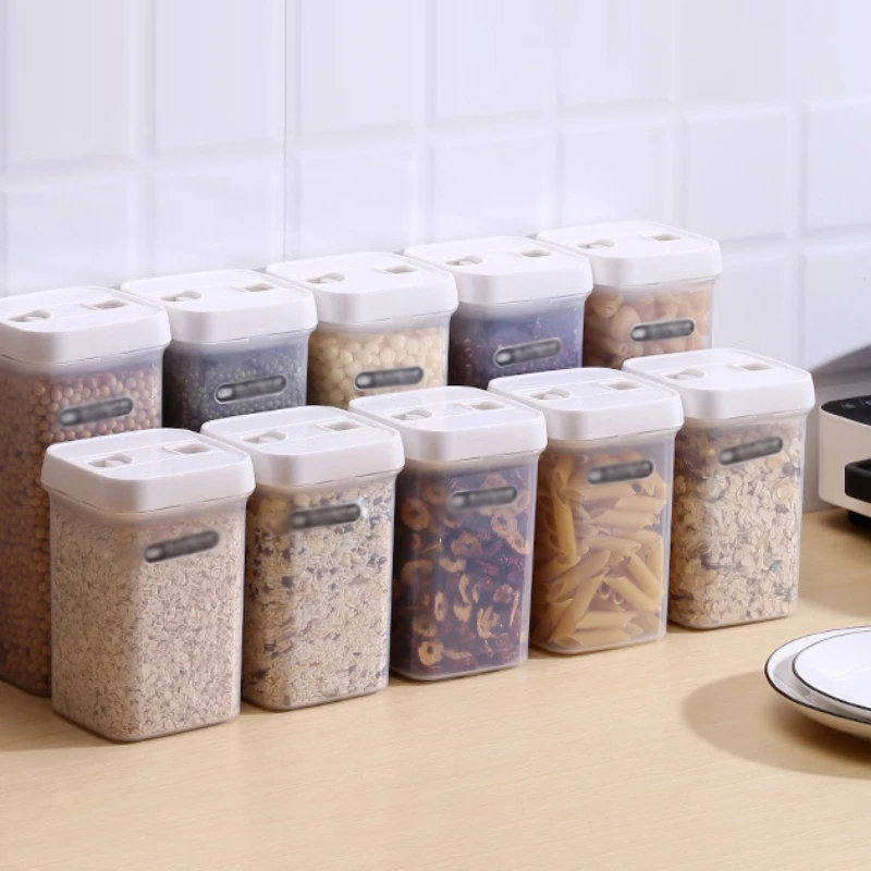 Tarro sellado de plástico transparente, caja de almacenamiento de cereales de cocina, a prueba de humedad, a prueba de polvo, para aperitivos y dulces, 900/1400ml - imagen 2