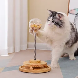 Juguete giratorio de madera para gatos dispensador de comida educativo