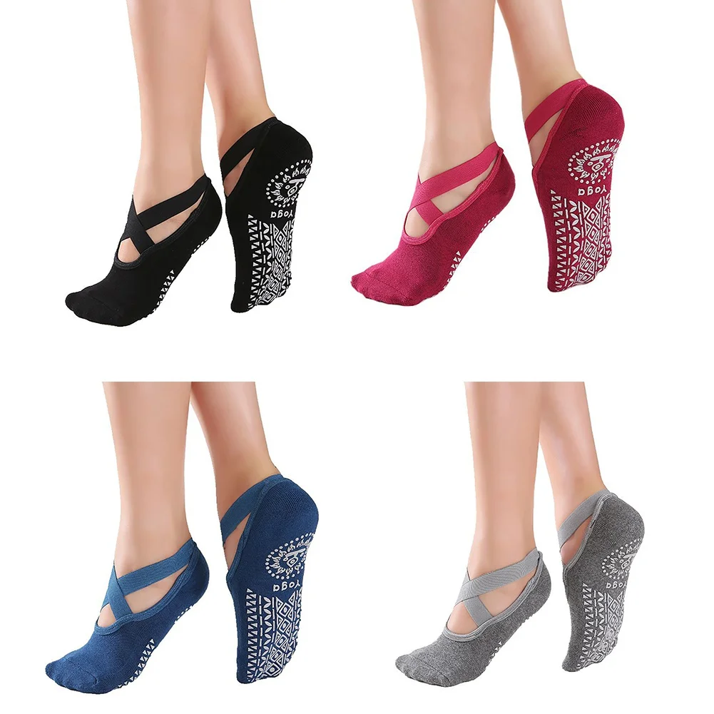 Calcetines de Yoga antideslizantes para mujer, calcetines de barra antideslizantes, zapatillas con empuñaduras, banda elástica para el hogar, Pilates, Barre, entrenamiento, baile