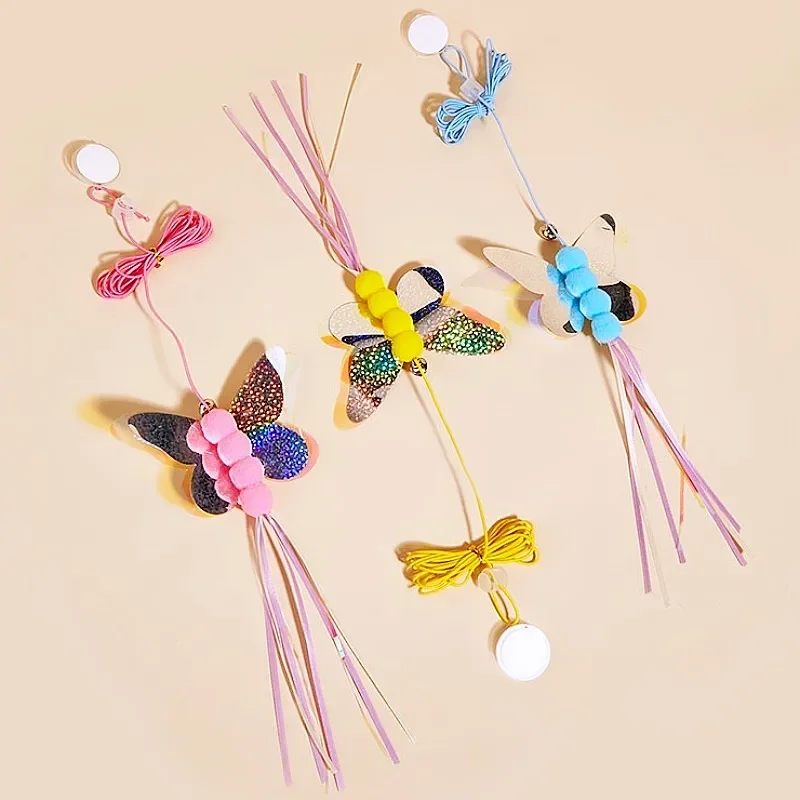 Juguete para gatos, columpio de mariposa, juguetes interactivos para colgar en la puerta, juguetes de plumas para gatos, juguete elástico ajustable para gatos, productos para mascotas - imagen 5