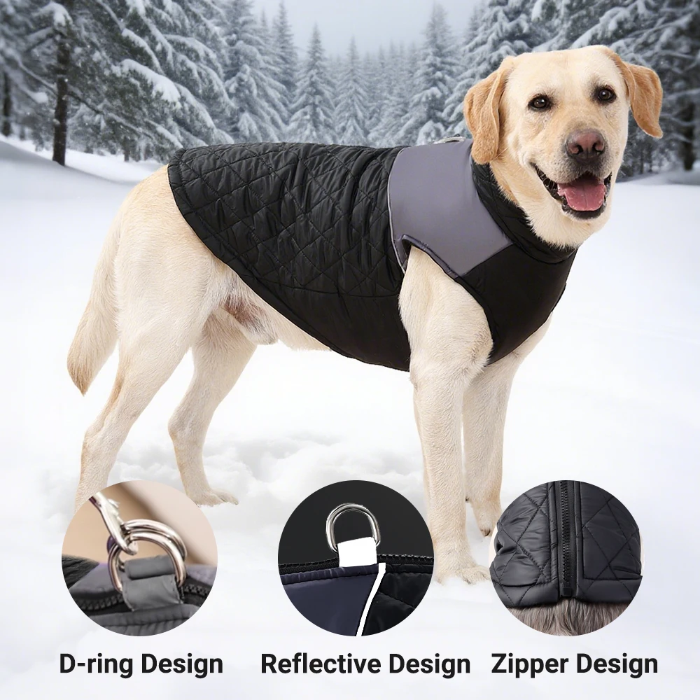 Ropa de invierno para perros grandes, chaqueta impermeable para mascotas, abrigo con anillo en D, ropa reflectante a prueba de viento para pastor alemán, disfraces - imagen 4