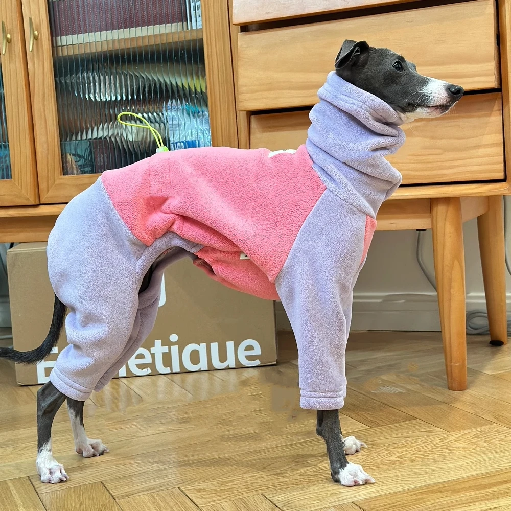 Sudadera cálida de lana púrpura y rosa para perros medianos, abrigo de invierno suave de 4 patas con cuello alto a prueba de viento para Italia Little Greyhound - imagen 4