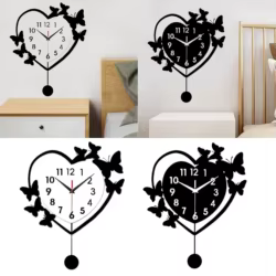 Reloj de pared acrílico silencioso moderno decoración corazón mariposa