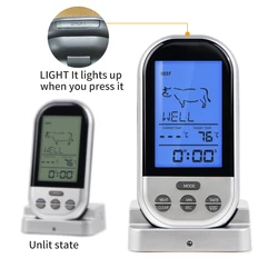 Termómetro Digital para barbacoa, inalámbrico, para horno de cocina, termómetro para alimentos, probador inteligente de temperatura de carne, recordatorio de alarma de cuenta atrás