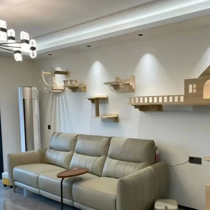 Actividad montada en la pared, rascador de Sisal de madera para gatos, muebles escaladores, puente para gatos, escalones de cuerda, escalera para gatitos, poste para pared - imagen 4