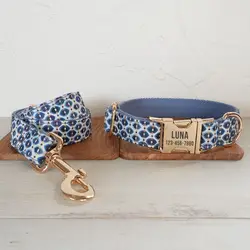 Collar perro personalizado con grabado gratis y correa a juego - azul