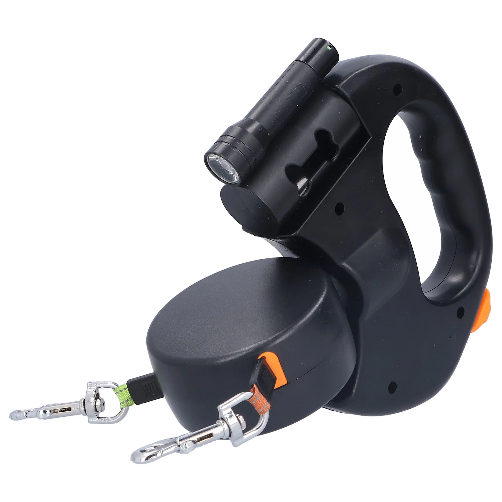 Correa retráctil para perros con linterna y dispensador de bolsas