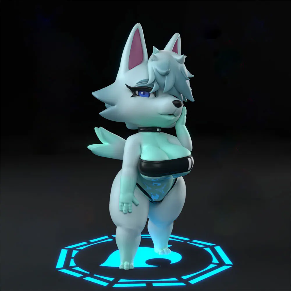 Estatua de anime 3D gris para gatos y perros – Foxy Wolfy sin montar