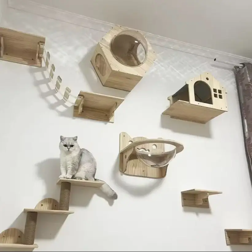 Hamaca para gatos montada en la pared, muebles para mascotas, Kit de poste rascador para gatos, juego de estantes de pared para gatitos, perca para gatos, casa de árbol para gatos - imagen 3
