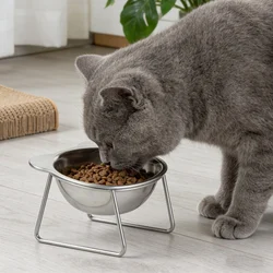 Cuencos para gatos elevados Protector de cuello inclinado Cuenco de comida para gatos Acero inoxidable 304 Resistente a roturas Elevado 15 °   Suministros para mascotas para cachorros y gatos