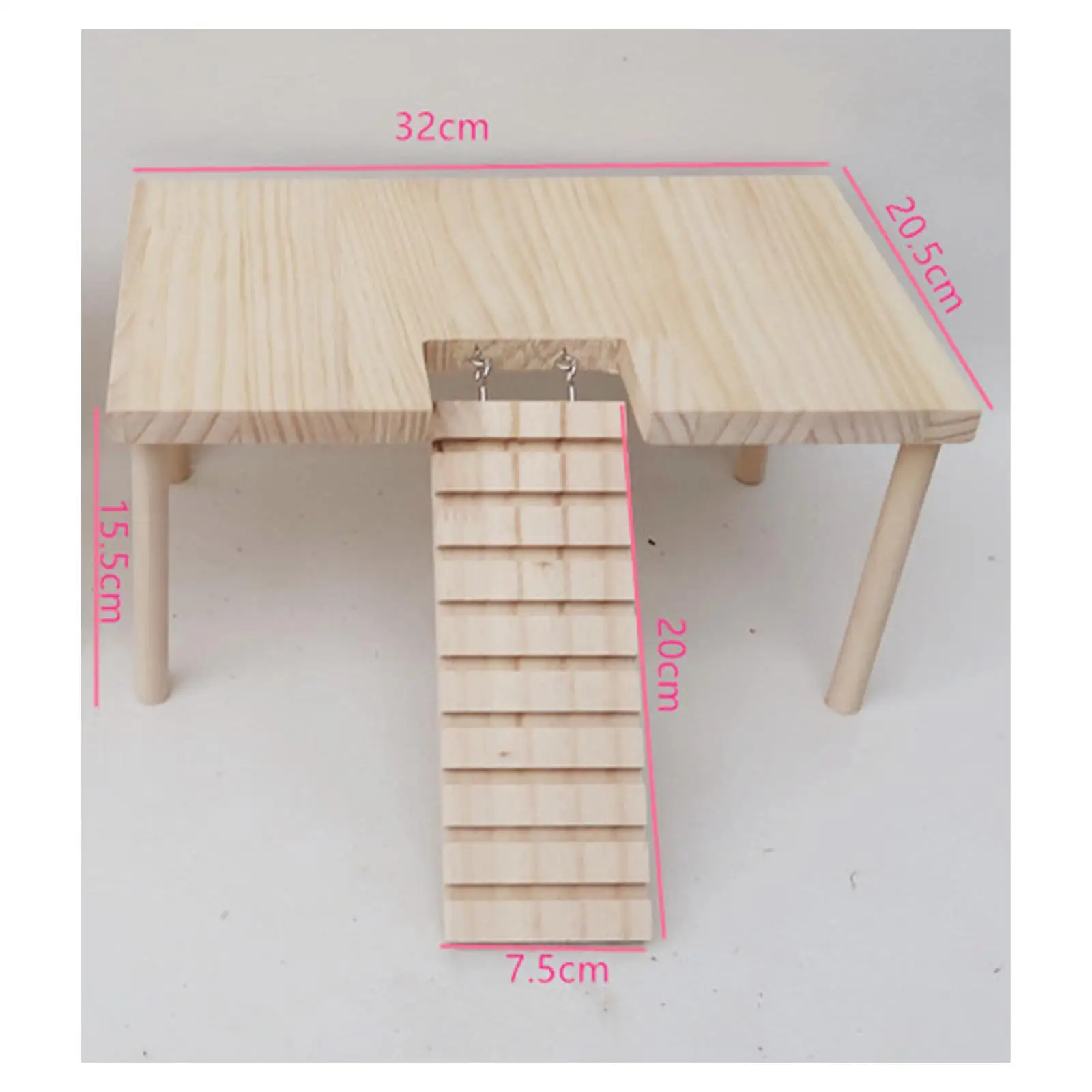 Small Pet Wooden Platform with Ladder Habitat Decor Table with Pillars Wooden Toys for Hamster Gerbil Parrot Squirrel Rat