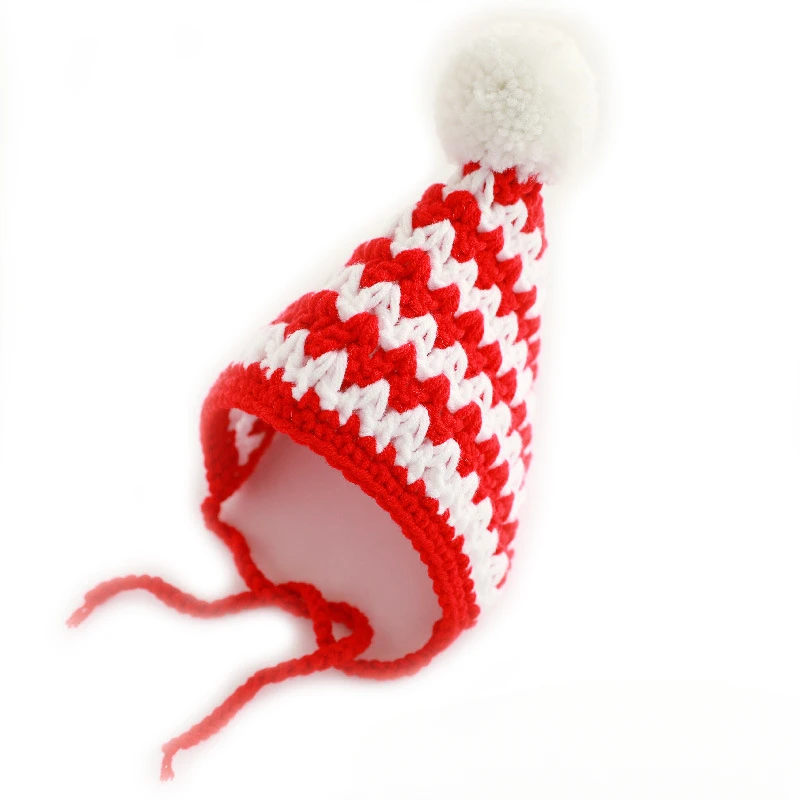 Gorro de Navidad para mascotas, tejido a mano, bola de piel a rayas de Año Nuevo, gatito de peluche, bonito disfraz de Año Nuevo, accesorios para perros pequeños - imagen 5