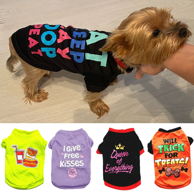 Camiseta barata de algodón para cachorros y perros pequeños, gran oferta, ropa estampada para mascotas, camisas para gatos Yorkshire Pomeranian Pug, ropa para cachorro