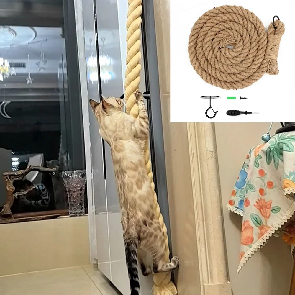 Árbol de madera para gatos montado en la pared con cuerda de sisal, tablero rascador para gatos, hamaca para gatos, área de juegos interior para gatitos - imagen 3