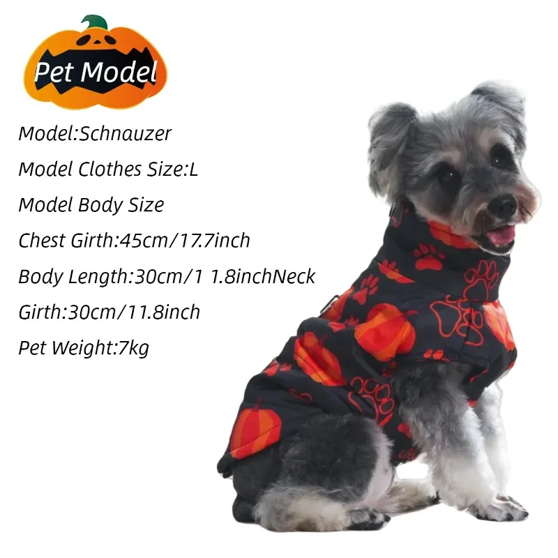 Chaqueta para perros pequeños y medianos, disfraz de fiesta para cachorros, abrigo cálido con estampado de calabaza para mascotas, chaleco bonito Schnauzer Chihuahua - imagen 3
