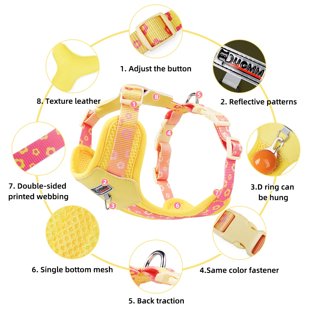 Arnés de dopamina para perros para razas pequeñas y medianas, estampado degradado, malla transpirable, chaleco para mascotas al aire libre de verano con correa, ajuste cómodo - imagen 4
