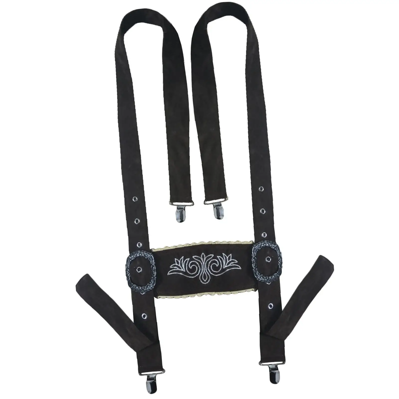 German Festival Cross Back Suspenders Fine Craftsmanship for Cultural Celebrations Dark Brown Embroidered Adjustable Accessories